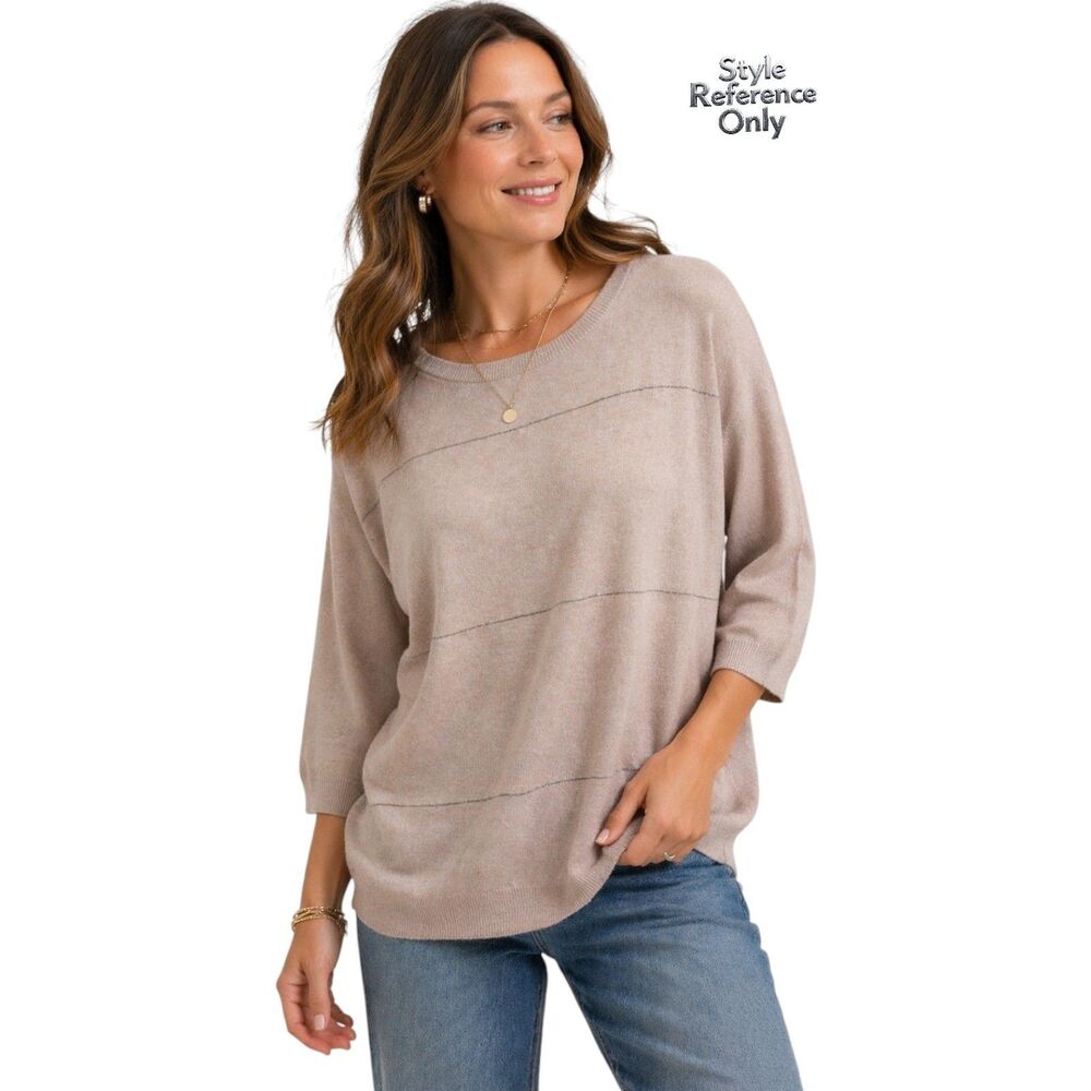 Brunello Cucinelli Cashmere Monili Sweater Size M Beige Relaxed 3/4 Sleeve